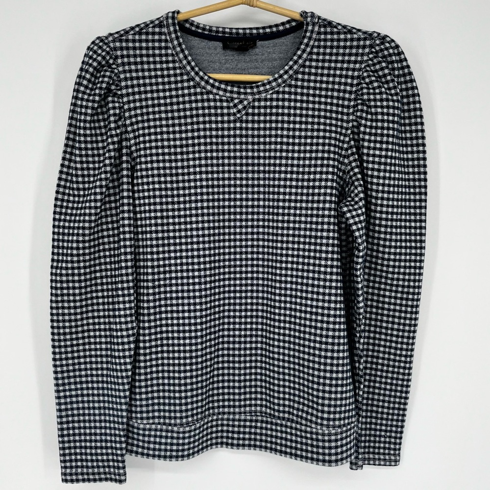 Current Air Navy and White Houndstooth Long Sleeve Top Small